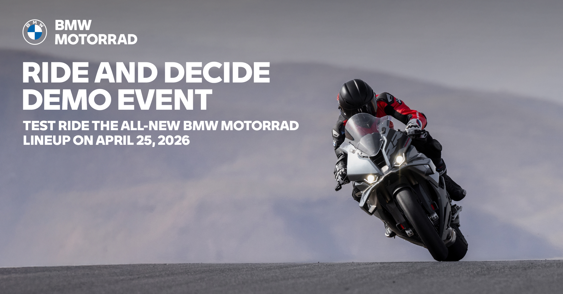 BMW Motorrad Ride and Decide demo event in The Woodlands TX on April 25, 2026 featuring test rides on the new BMW motorcycle lineup