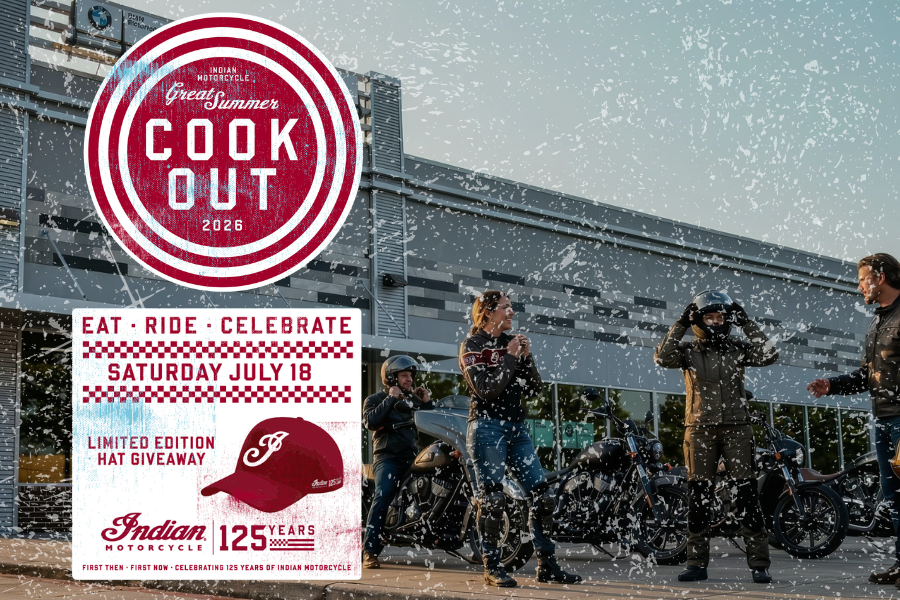 Indian Motorcycle Great American Summer Cookout at Woodlands Premium Motorcycles on July 18th.